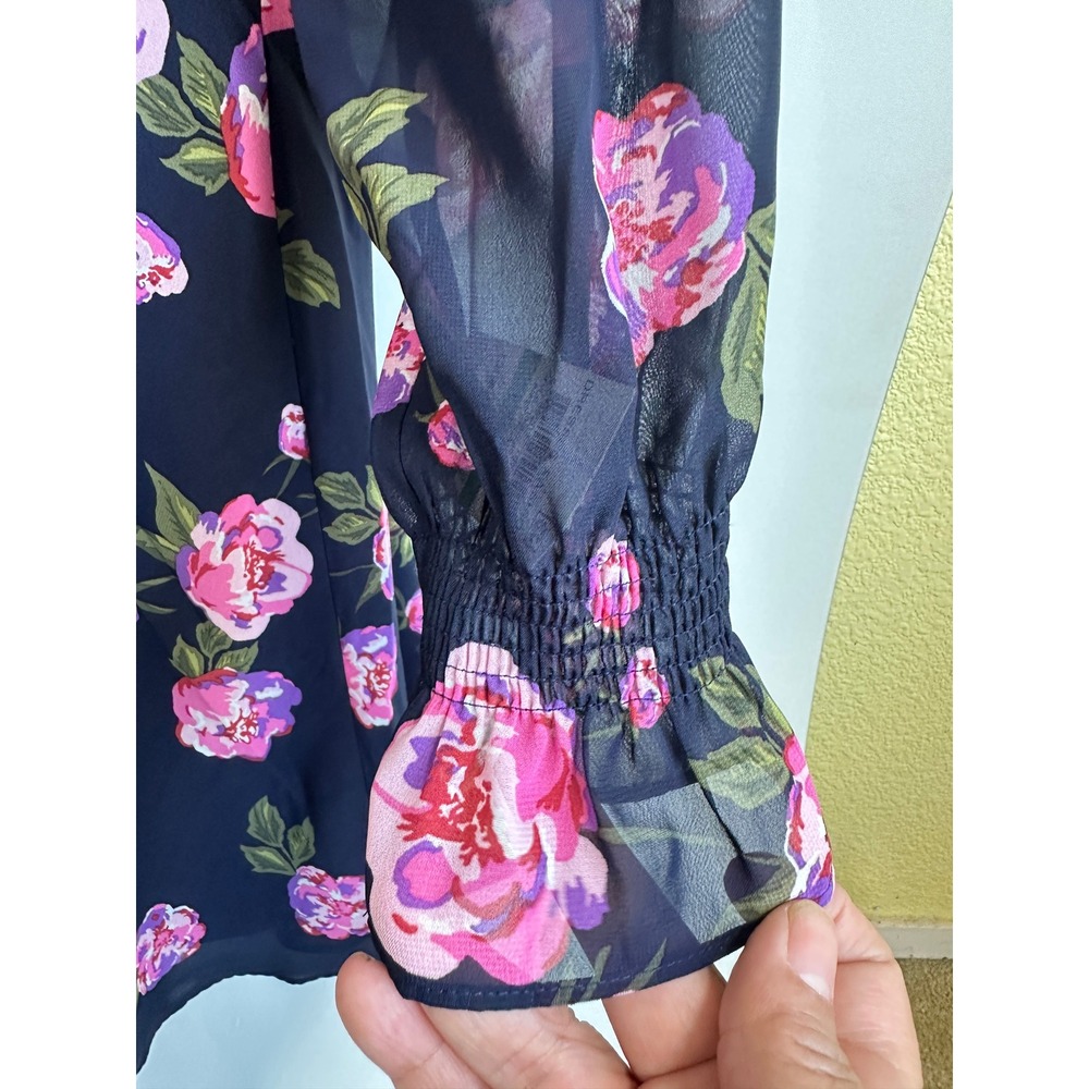 Maison Jules Navy Floral Dress Flowy Smocked Romantic Boho Chic Travel Large NWT - Picture 10 of 16